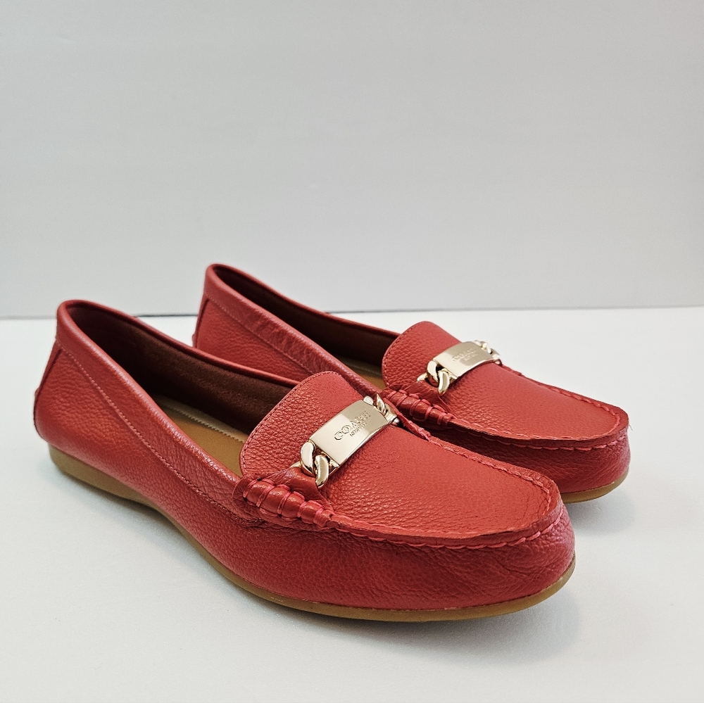 Coach Olive Loafer 8.5B Peach Pebble Grain Leather SlipOn Flat Shoes A7751 - Picture 5 of 11